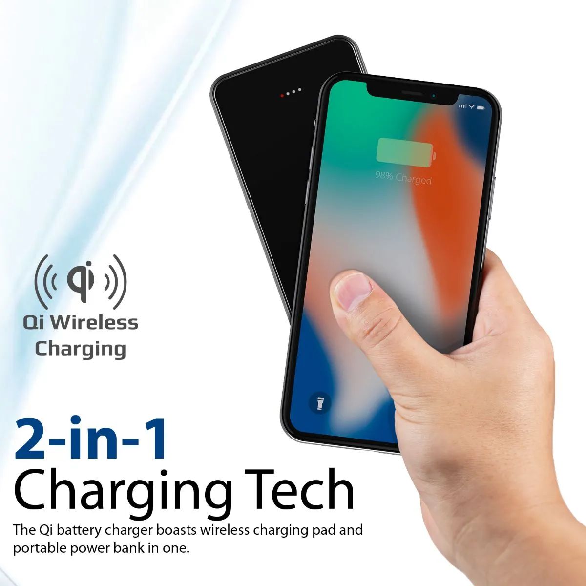 10000mAh Qi Wireless Charging Power Bank.