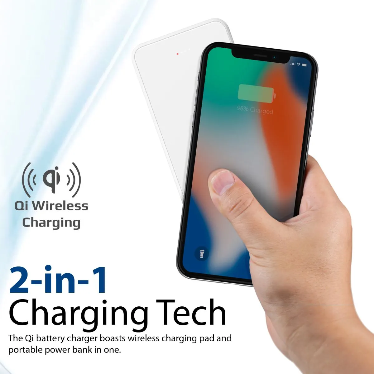 10000mAh Qi Wireless Charging Power Bank.