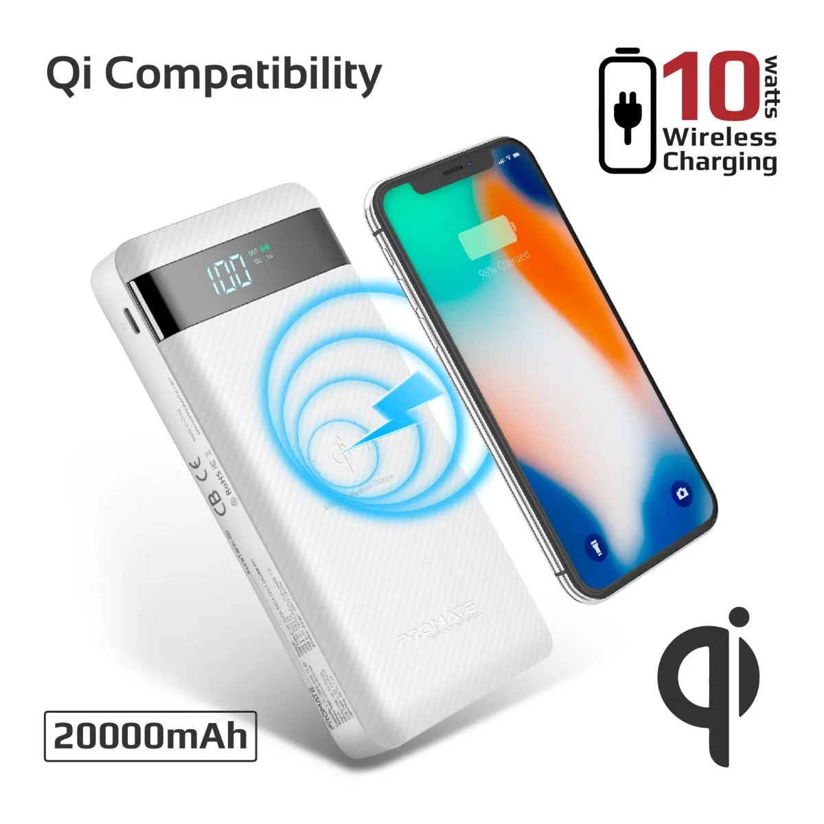 10W Qi Fast Wireless 20000mAh Power Bank with USB-C™ 18W Power Delivery and QC3.0