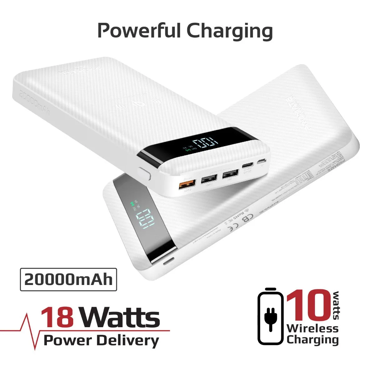 10W Qi Fast Wireless 20000mAh Power Bank with USB-C™ 18W Power Delivery and QC3.0