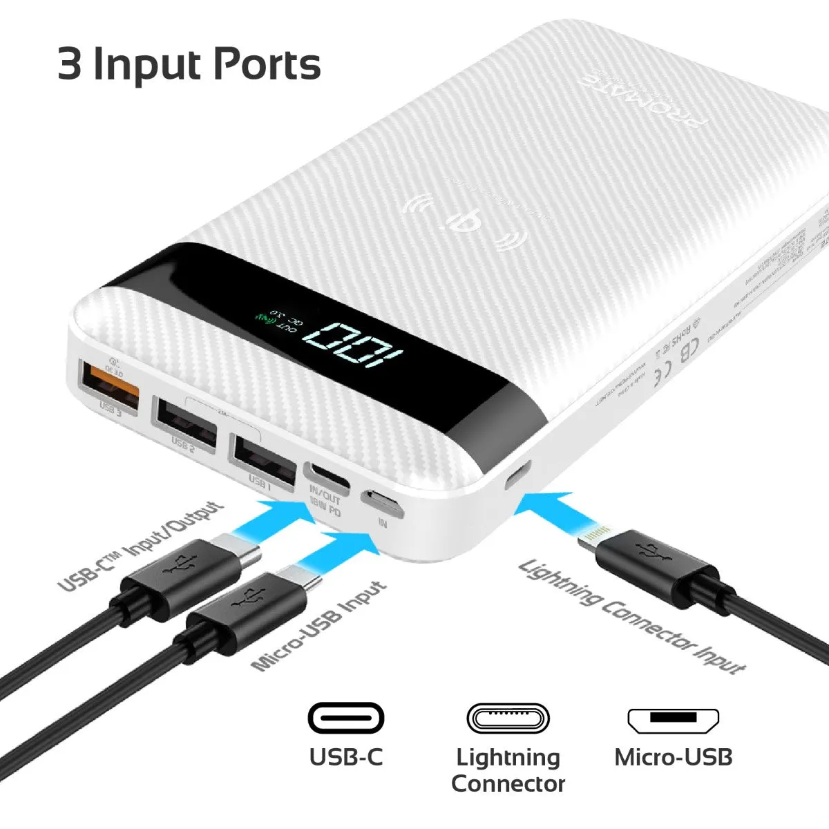 10W Qi Fast Wireless 20000mAh Power Bank with USB-C™ 18W Power Delivery and QC3.0