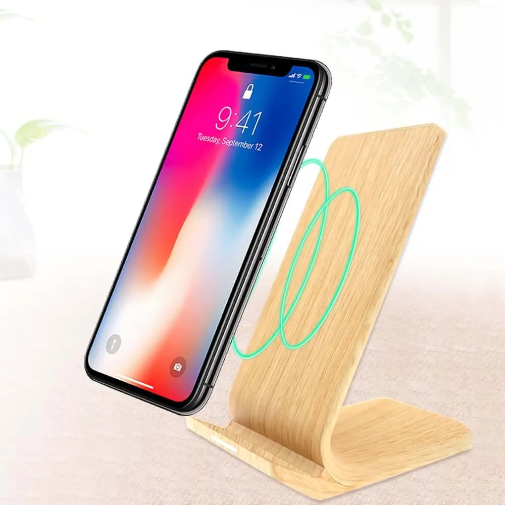 10W Wood Wireless Charger with Phone Stand