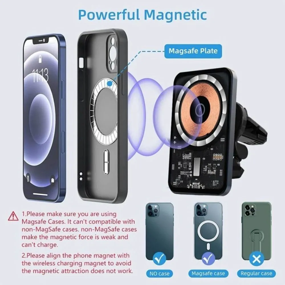 15W Magnetic Car Wireless Charger Phone Holder Mount MagSafe with Cyber ??Style