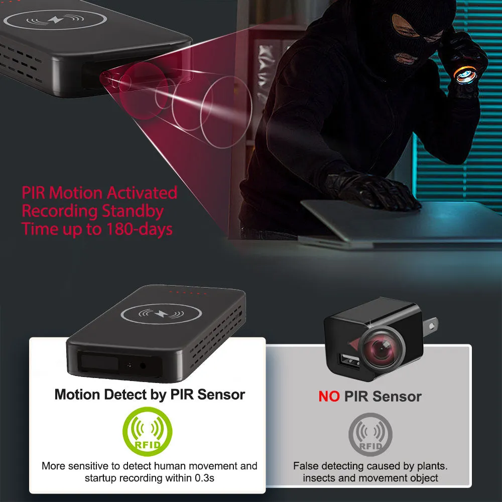 2K Spy Camera Wireless Charging Power Bank with Motion Detection (Support Offline Recording)