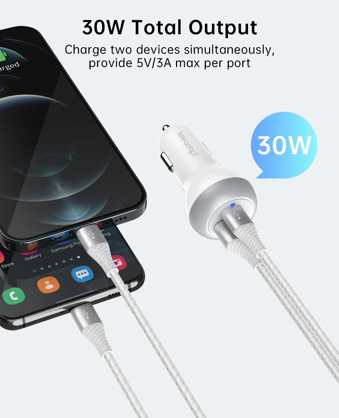 30W Car Charger USB C/USB A