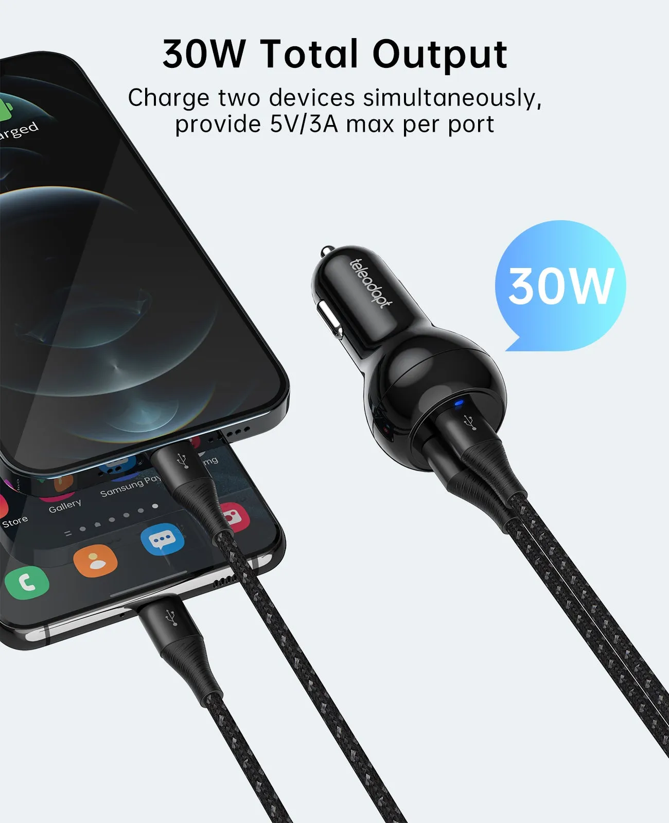 30W Car Charger USB C/USB A