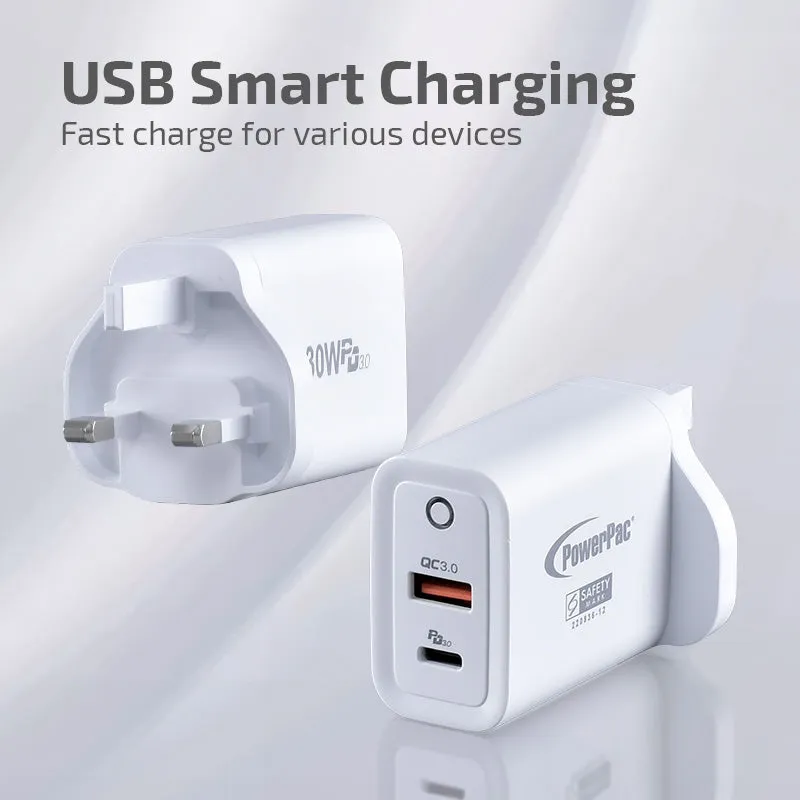 30W Charger Fast Charge QC3.0, PD 3.0 USB Smart Charger, TYPE A, TYPE C (PP7983)