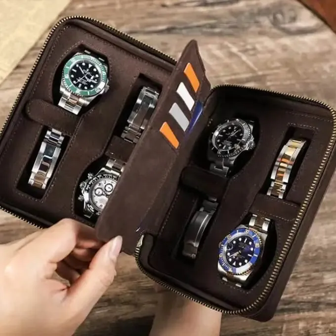 4 Watch Luxury Leather Travel Portable Watch Roll