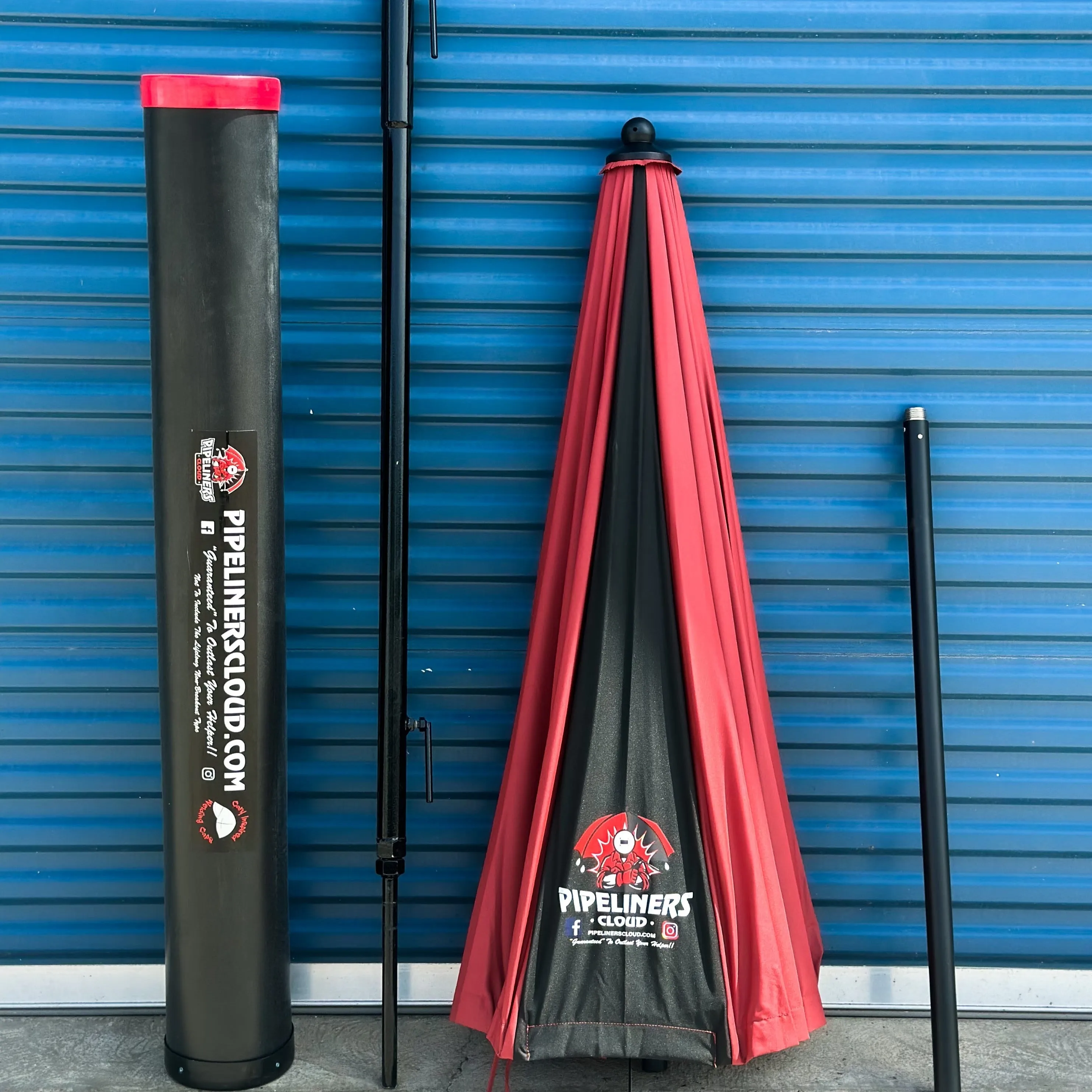 8' Red Pipeliners Cloud Umbrella and Slam Pole Holder