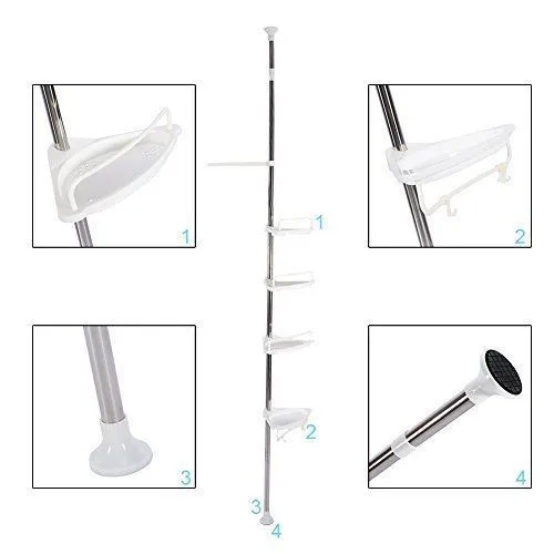 Adjustable Stainless Steel 4-Shelf Corner Shower Caddy