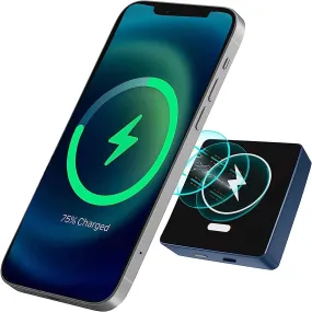 AmberVec Magnetic Wireless Charger, Portable 10,000 mAh Battery Pack Compatible with Magsafe -Blue