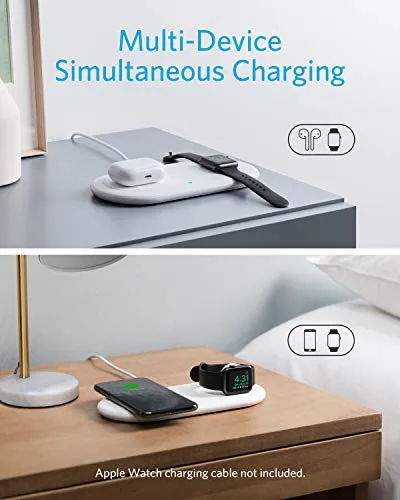 Anker Wireless Charging Station, 2 in 1 PowerWave  Pad with Holder for Apple Watch 5/4/3/2, Wireless Charger for iPhone 11, Pro, Pro Max, Xs, AirPods (Watch Charging Cable & AC Adapter Not Included)