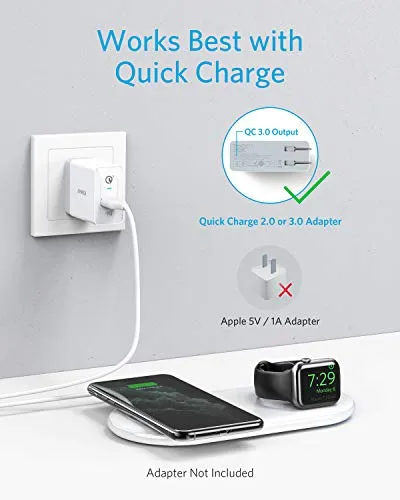 Anker Wireless Charging Station, 2 in 1 PowerWave  Pad with Holder for Apple Watch 5/4/3/2, Wireless Charger for iPhone 11, Pro, Pro Max, Xs, AirPods (Watch Charging Cable & AC Adapter Not Included)