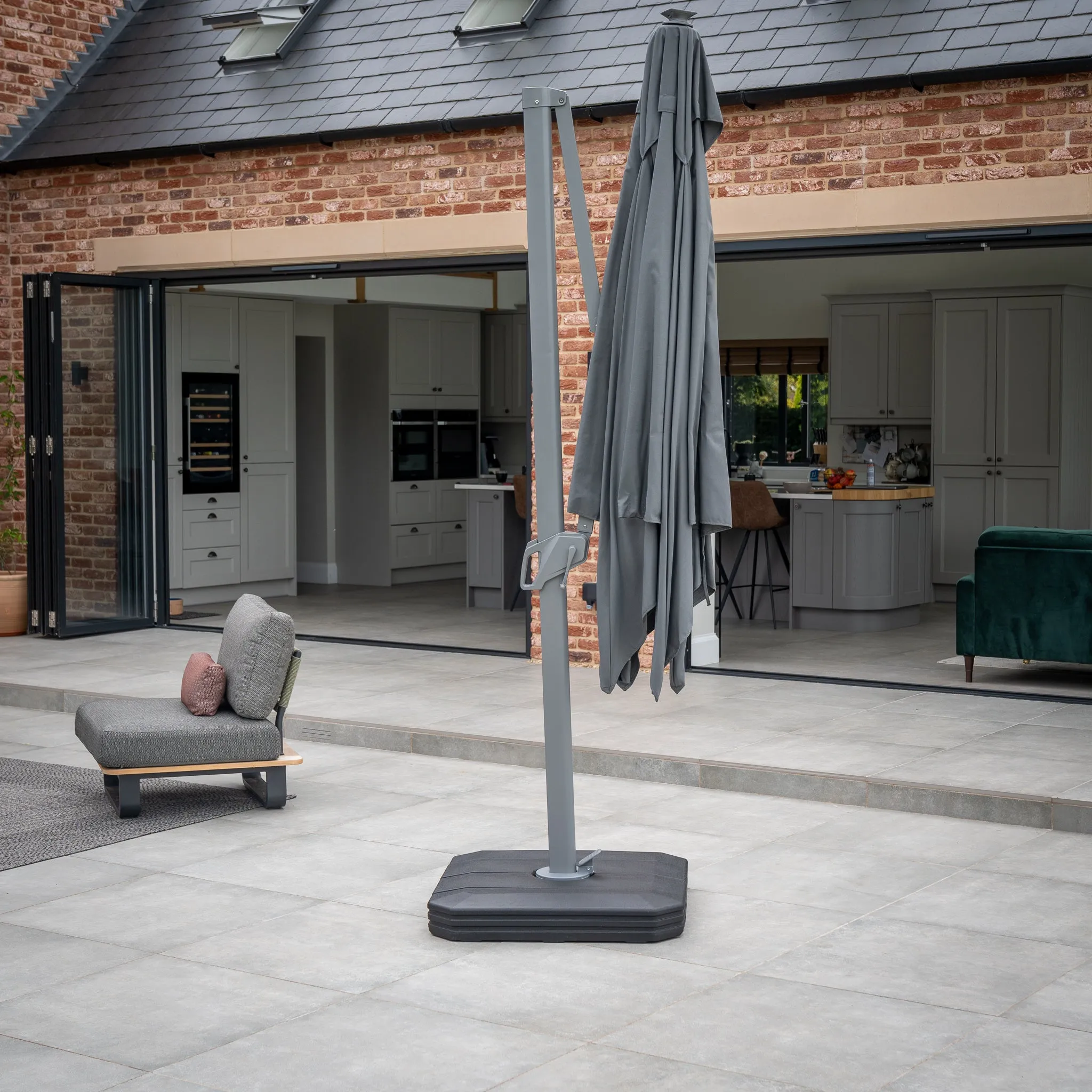 Ares 3m Square Cantilever Parasol with Solar powered LED Lights in Charcoal