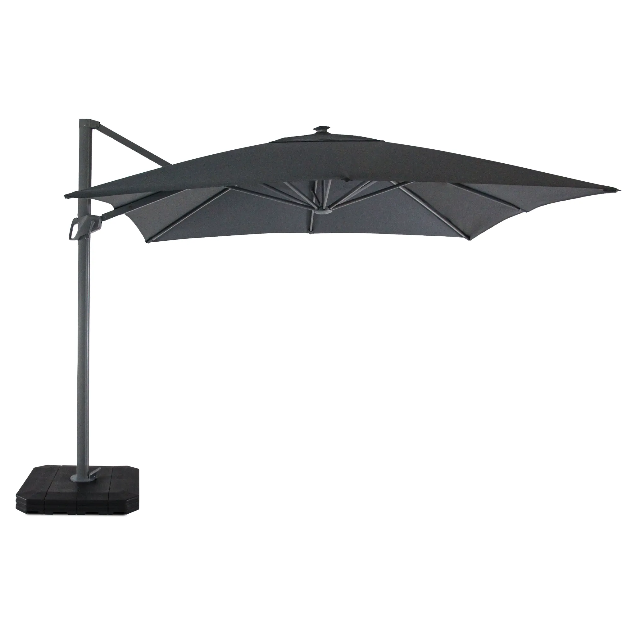 Ares 3m Square Cantilever Parasol with Solar powered LED Lights in Charcoal