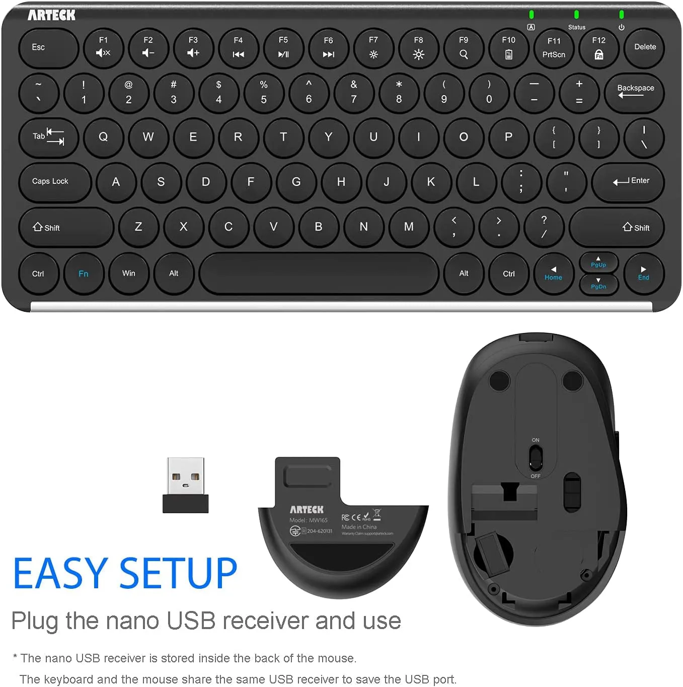 Arteck 2.4G Wireless Keyboard and Mouse Combo Ultra Compact Slim Stainless Full Size Keyboard and Ergonomic Mouse for Computer/Desktop/Pc/Laptop and Windows 10/8/7 Build in Rechargeable Battery