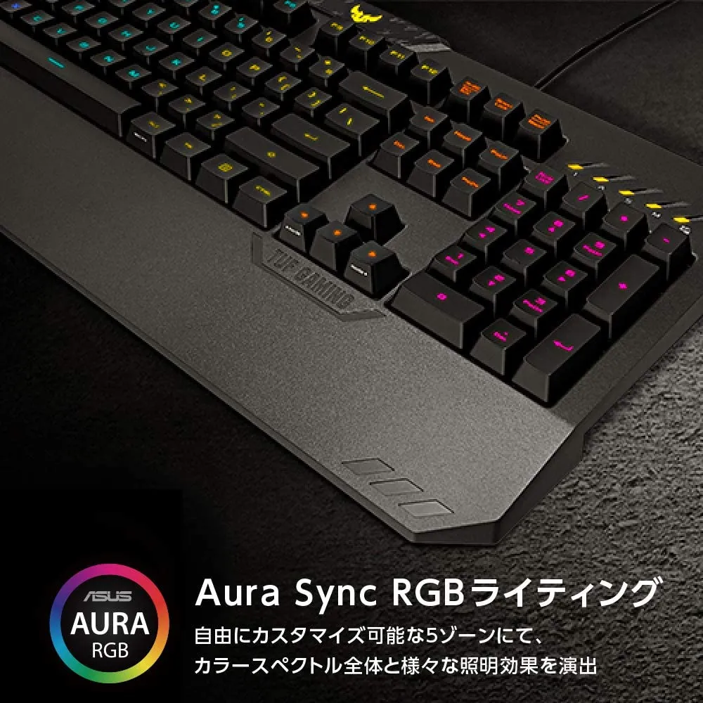 ASUS Mechanical Membrane RGB PC Gaming Keyboard - TUF K5 | Programmable Onboard Memory | Dedicated Media Controls, Aura Sync RGB Lighting | Spill, Sweat & Abrasion Resistant - Highly Durable | Black