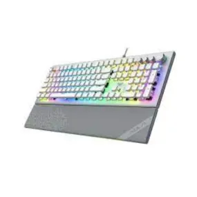 AULA L2098 RGB Mechanical Gaming Keyboard, 104 Floating-Keys Keyboard with Tactile Crystal Switches, Silver Metal Board, Magnetic Light Bar Wrist Rest Plus 4 Backlit/Media Control Knob Buttons WHITE