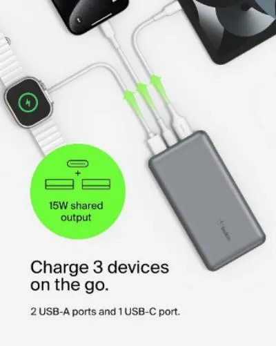 Belkin Power Bank with USB C 15W, 10000Mah, Space Gray