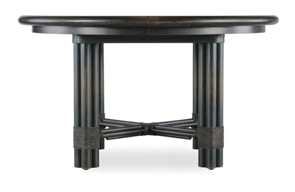 Black Rattan Round Extension Dining Table with Leaf 54 inch