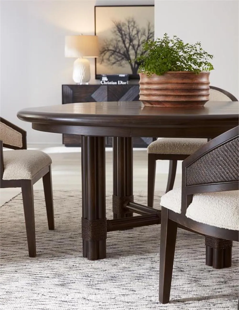 Black Rattan Round Extension Dining Table with Leaf 54 inch