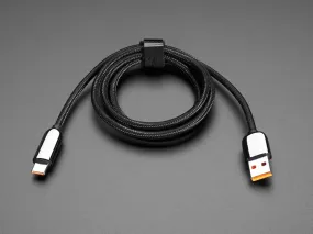 Black Woven USB A to USB C Cable with 66W Watt Display - 1 meter