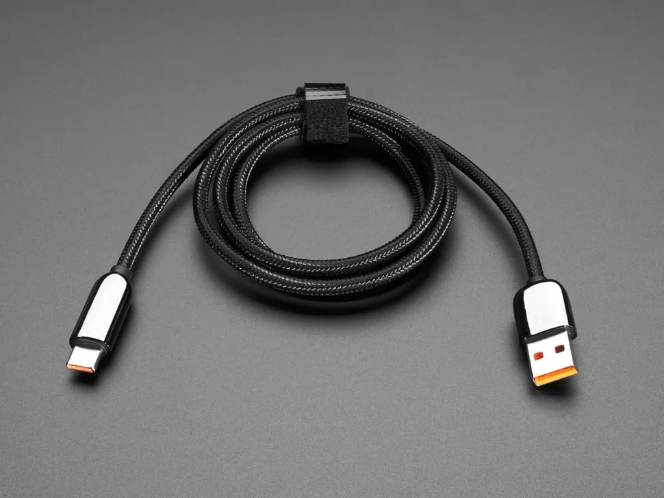 Black Woven USB A to USB C Cable with 66W Watt Display - 1 meter