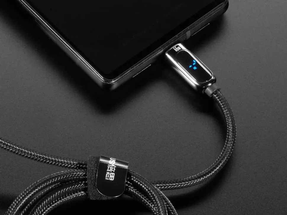 Black Woven USB A to USB C Cable with 66W Watt Display - 1 meter