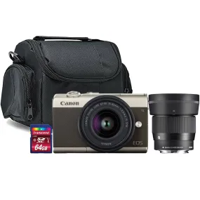 Canon EOS M200 Mirrorless Camera 15-45mm Lens Gold Limited Edition   Sigma 56mm f/1.4 DC DN Lens Bundle