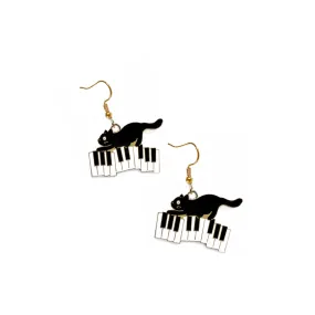 Cat Running Across the Piano Earrings