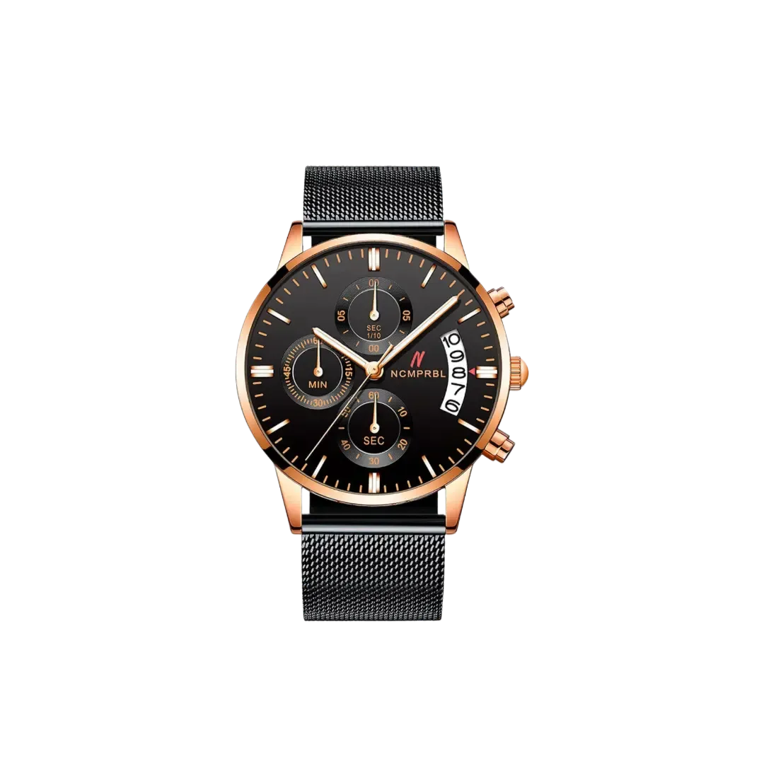 Chrono Black Rose 43MM Mens Chronograph Watch In Black/Rose Gold