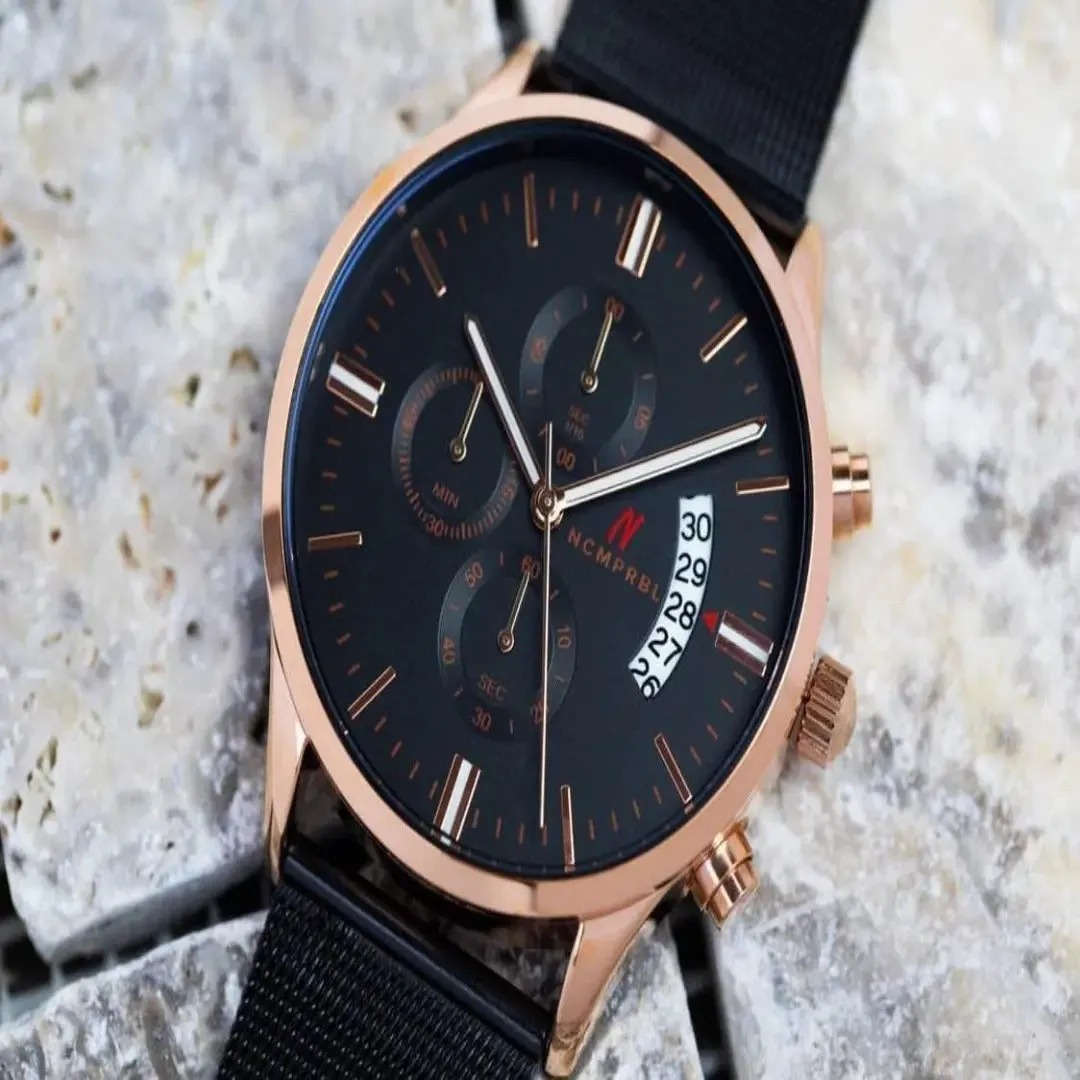 Chrono Black Rose 43MM Mens Chronograph Watch In Black/Rose Gold