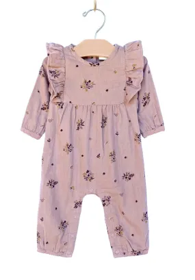 City Mouse Crinkle Cotton Flutter Long Romper - Mauve Floral