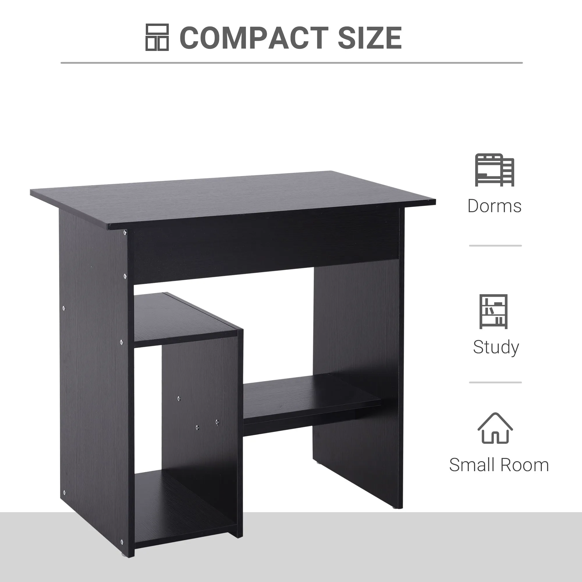 Compact Small Computer Table Wooden Desk Keyboard Tray Storage Shelf Modern Corner Table Home Office Black