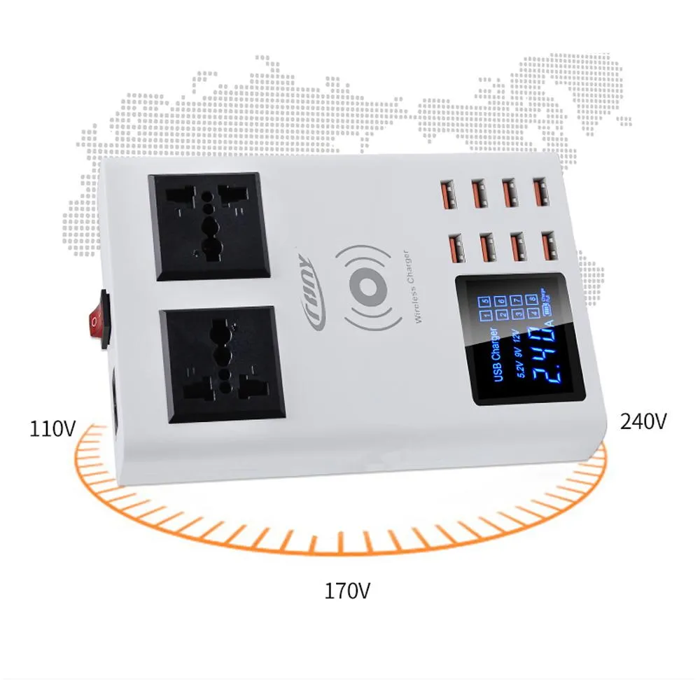 CRONY YC-CDA10W socket 8USB Wireless charging With Display Support wireless high speed charging