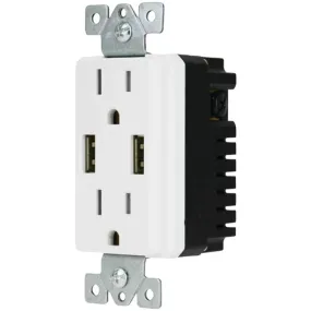 DataComm Electronics 48-0204-WH Decor Duplex 4-Amp USB Charger & Outlet