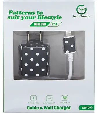 DM iPhone Patterned Cable and Wall Charger - Polka Dot