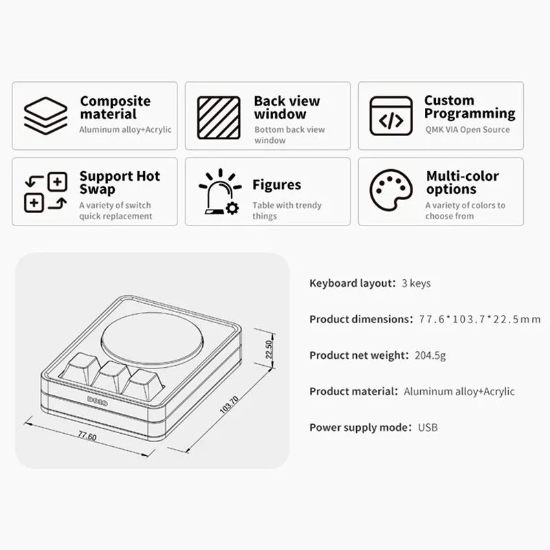 DOIO KB03-04 Macro Keyboard Backlit Macro Pad