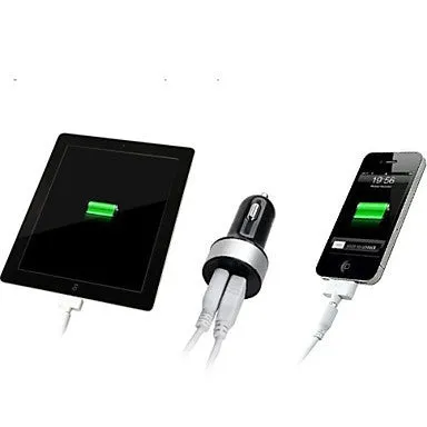 Dual-USB Car Cigarette Lighter Power Adapter for Smartphones and Tabs (Samsung S2/S3/S4/S5/Note2, iPhone)