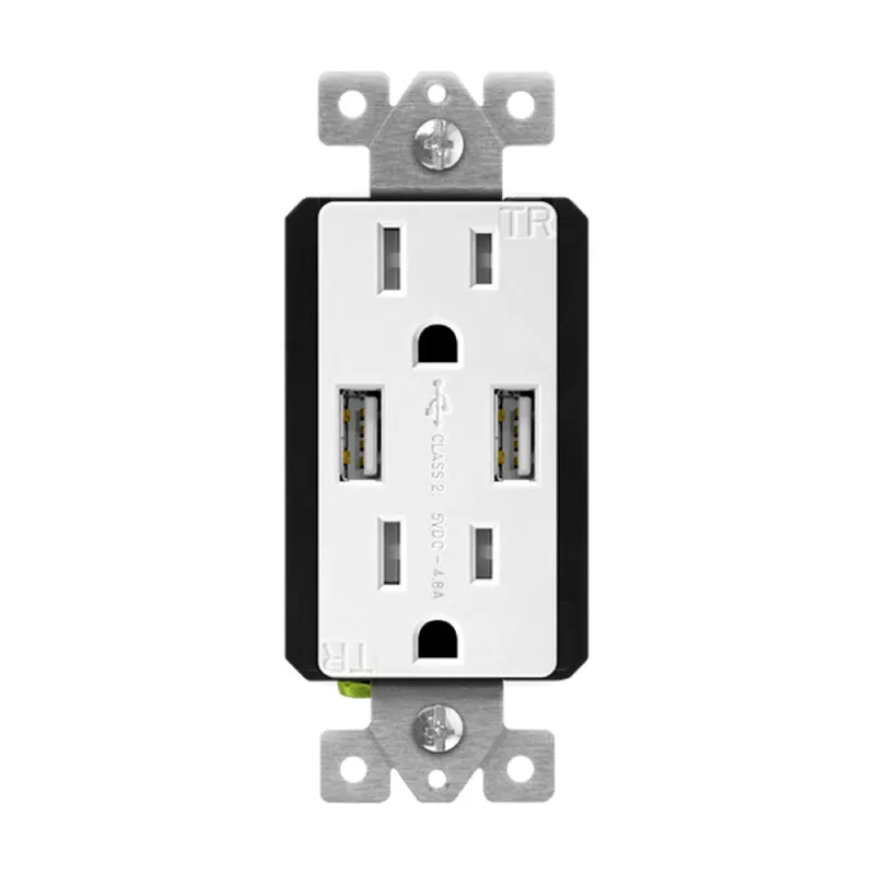 Enerlites 61501-TR2USB-CC Dual USB Charger 4.8A with 15A Tamper-Resistant Duplex Receptacles