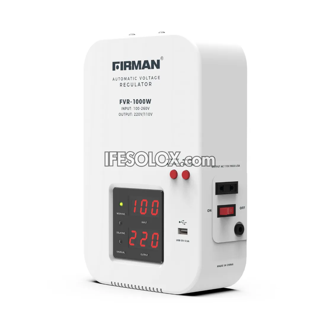 FIRMAN FVR-1000W 1000Watts Wall-Mounted Automatic Voltage Stabilizer with USB - Brand New