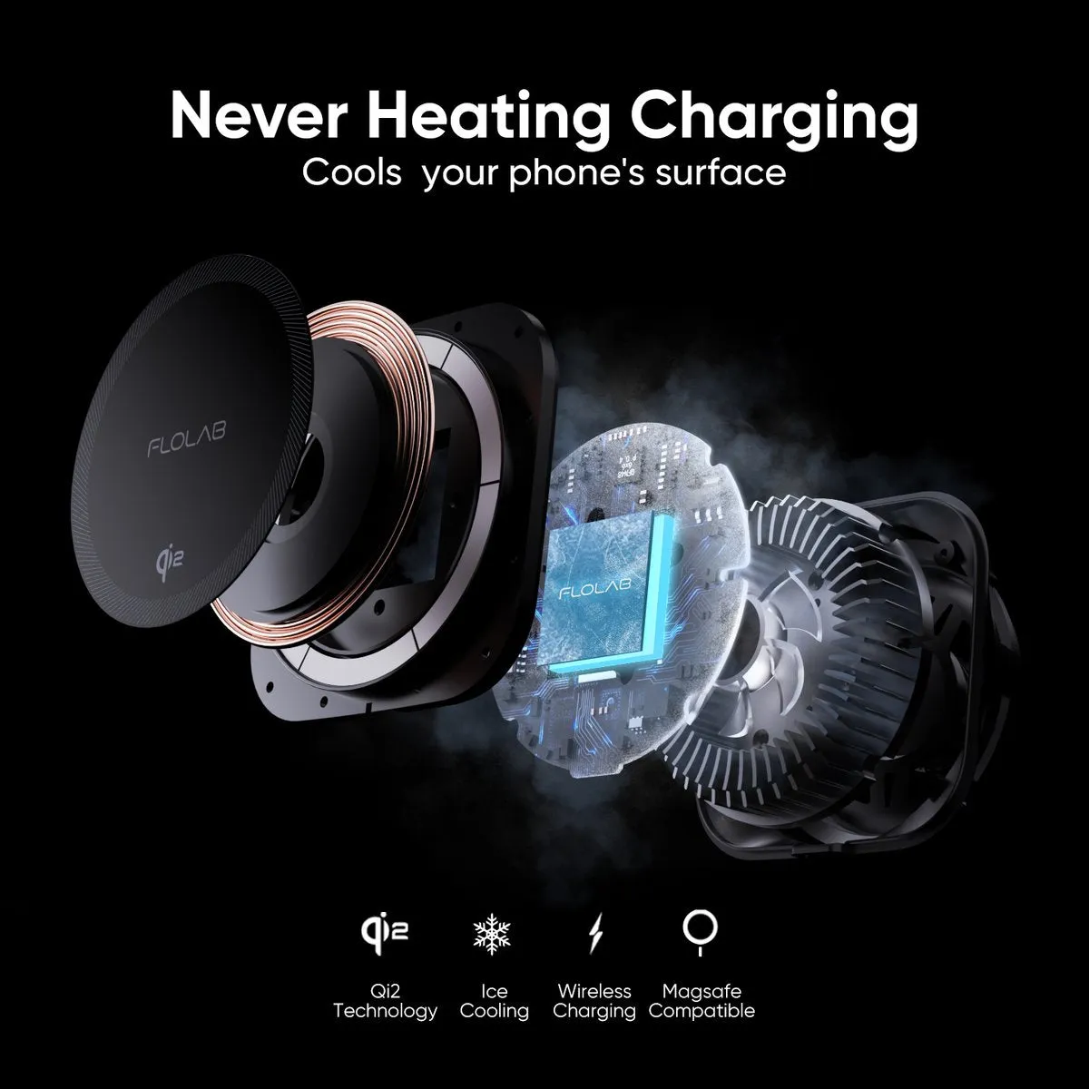 FLOLAB MagFLO Qi2 15W Best Wireless Car Charger With Cooling K2, 30W Car Charger- Fast Charging