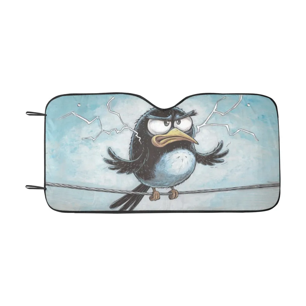 Funny Grumpy Bird Windshield Sun Shade, Lightning Car Auto Protector Reflector Window Visor Windscreen Cover Decor Universal Fit Vehicle