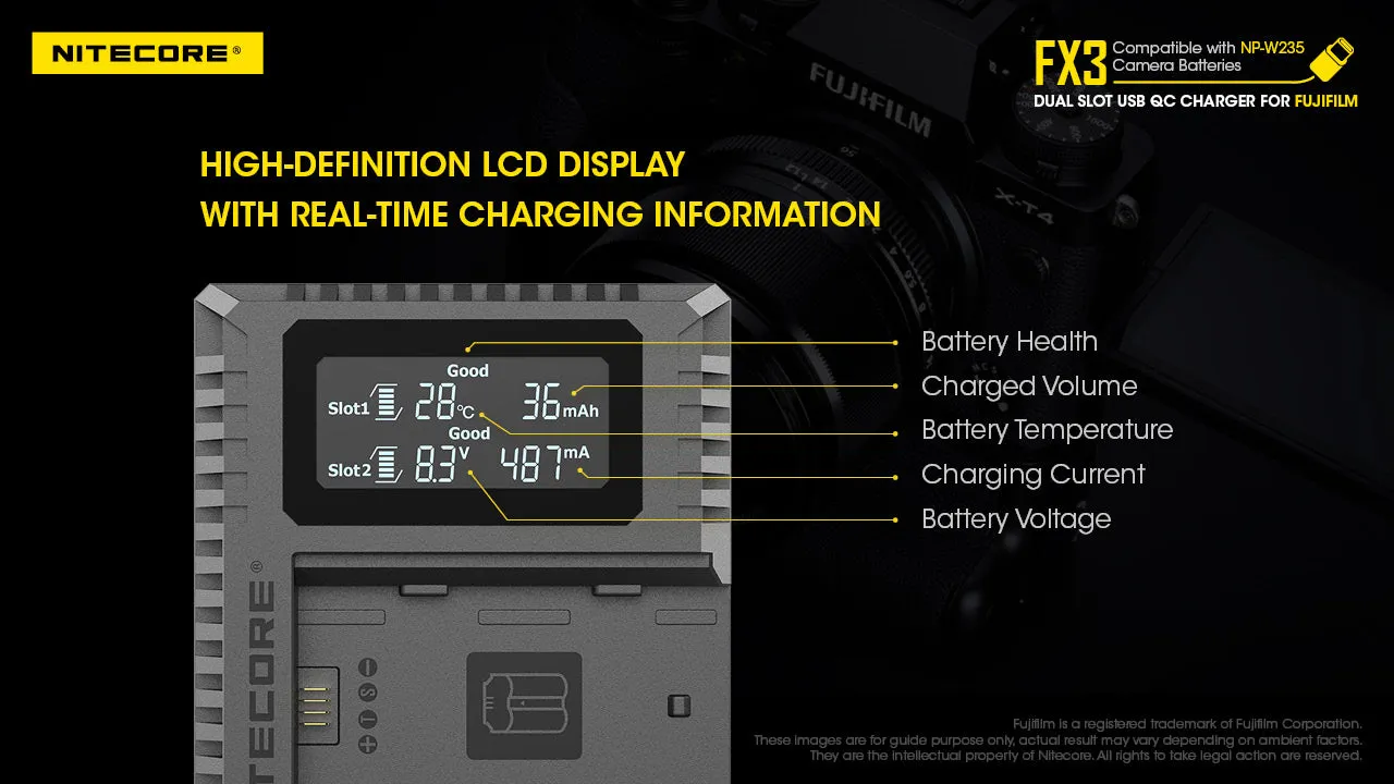 FX3 (Fujifilm NP-W235) Dual-Slot Battery Charger