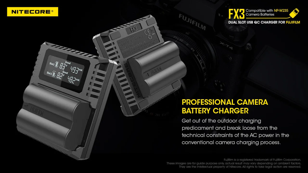 FX3 (Fujifilm NP-W235) Dual-Slot Battery Charger