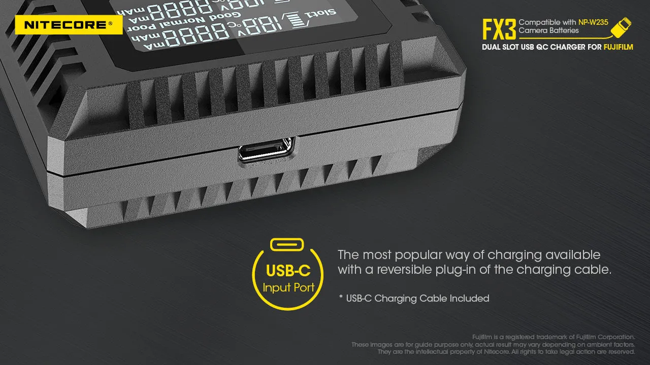 FX3 (Fujifilm NP-W235) Dual-Slot Battery Charger