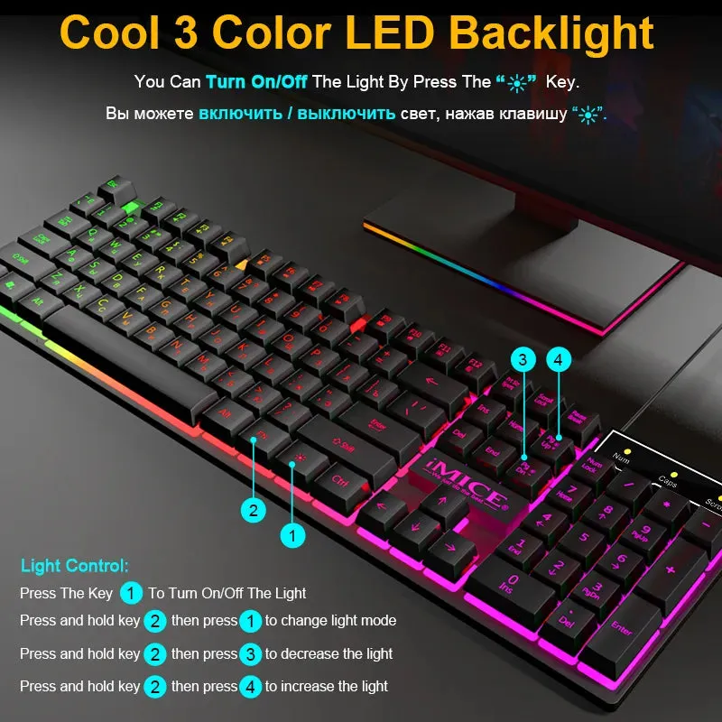 Gaming keyboard Gamer keyboard with backlight USB 104 Rubber keycaps RGB Wired Ergonomic Russian keyboard For PC laptop