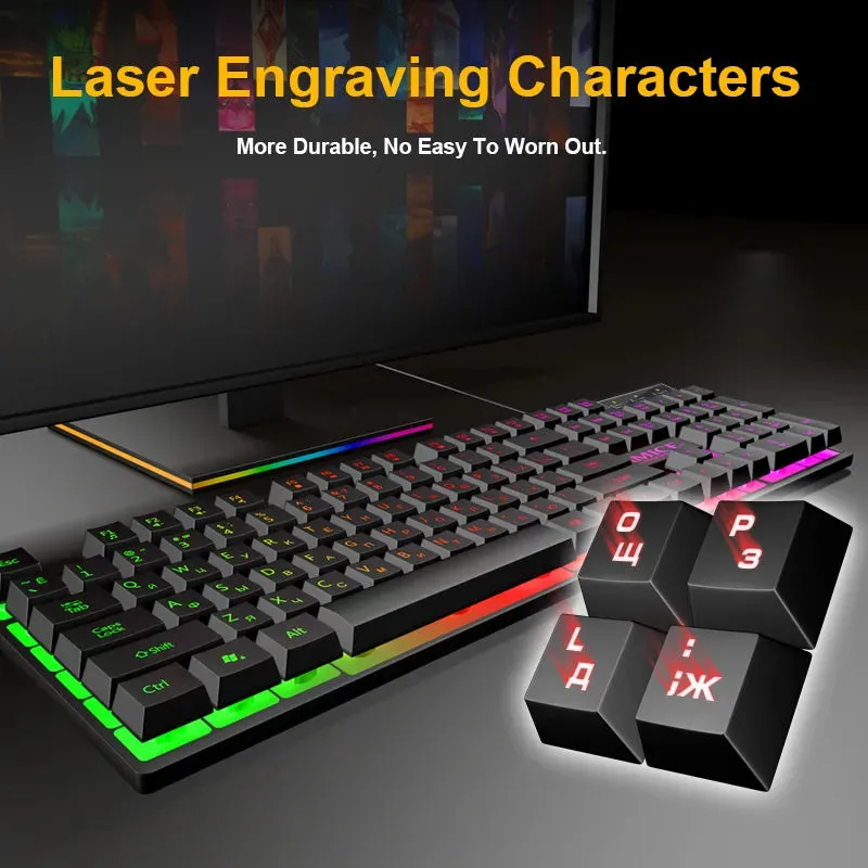 Gaming keyboard Gamer keyboard with backlight USB 104 Rubber keycaps RGB Wired Ergonomic Russian keyboard For PC laptop