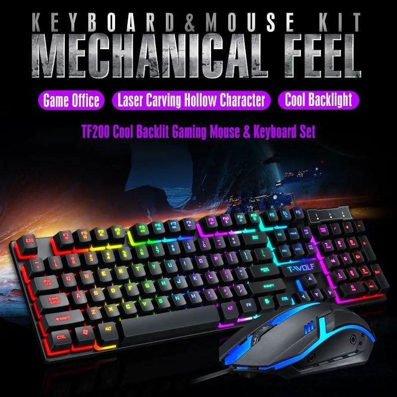 Gaming Set - 104 Keys Wired Keyboard with Rainbow Backlit   1600 DPI Gaming Mouse Combo