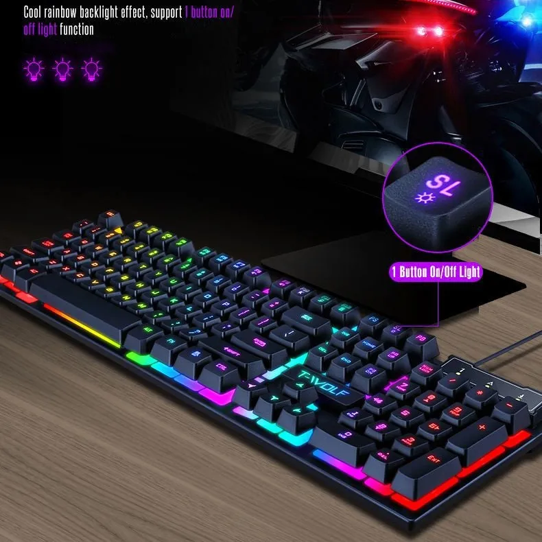 Gaming Set - 104 Keys Wired Keyboard with Rainbow Backlit   1600 DPI Gaming Mouse Combo